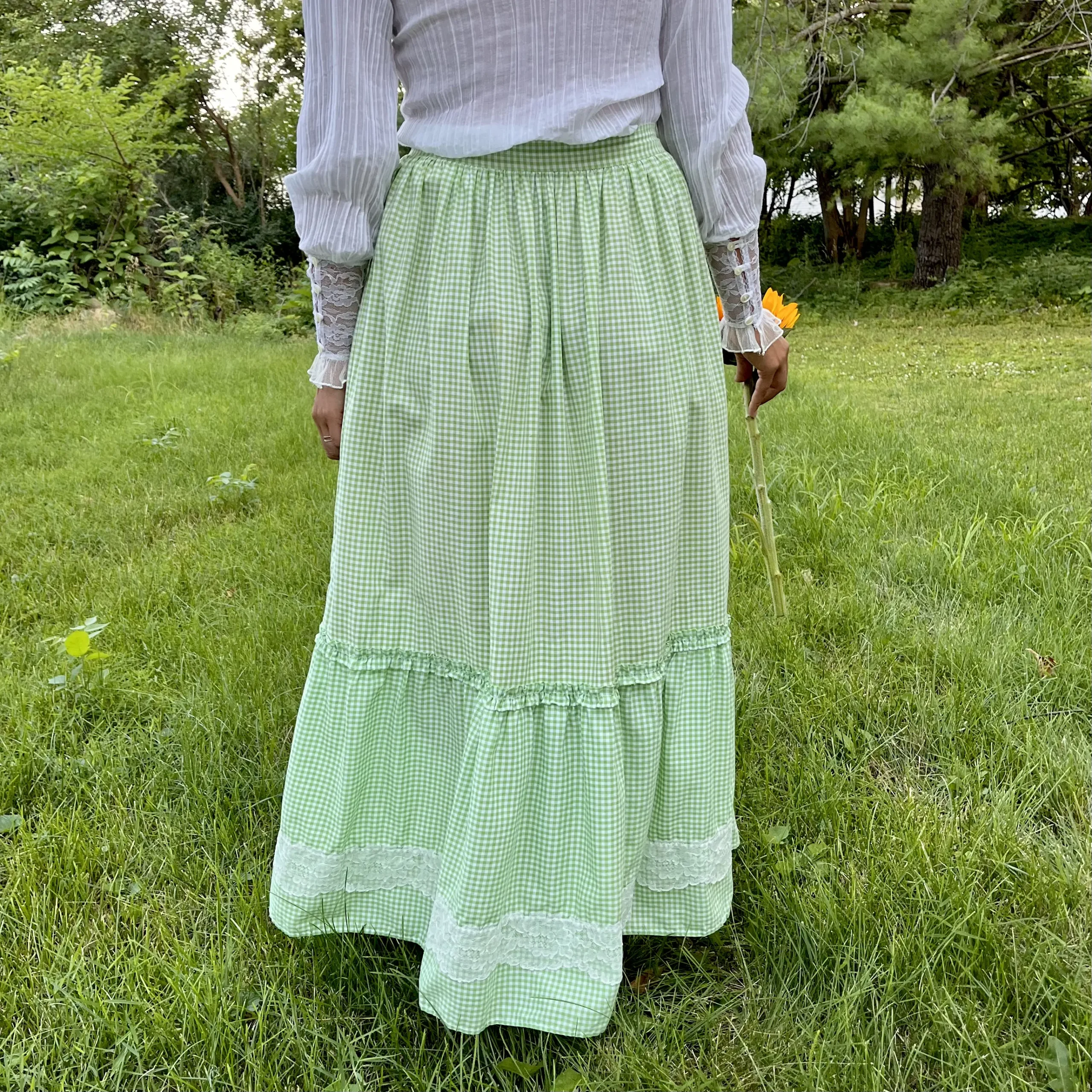 1970s green gingham flounce prairie skirt The Slow Era