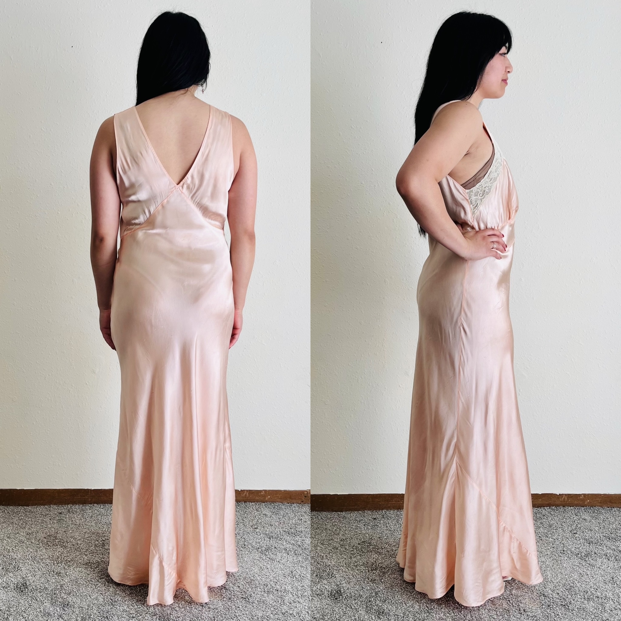 1930s peach satin night gown slip dress The Slow Era