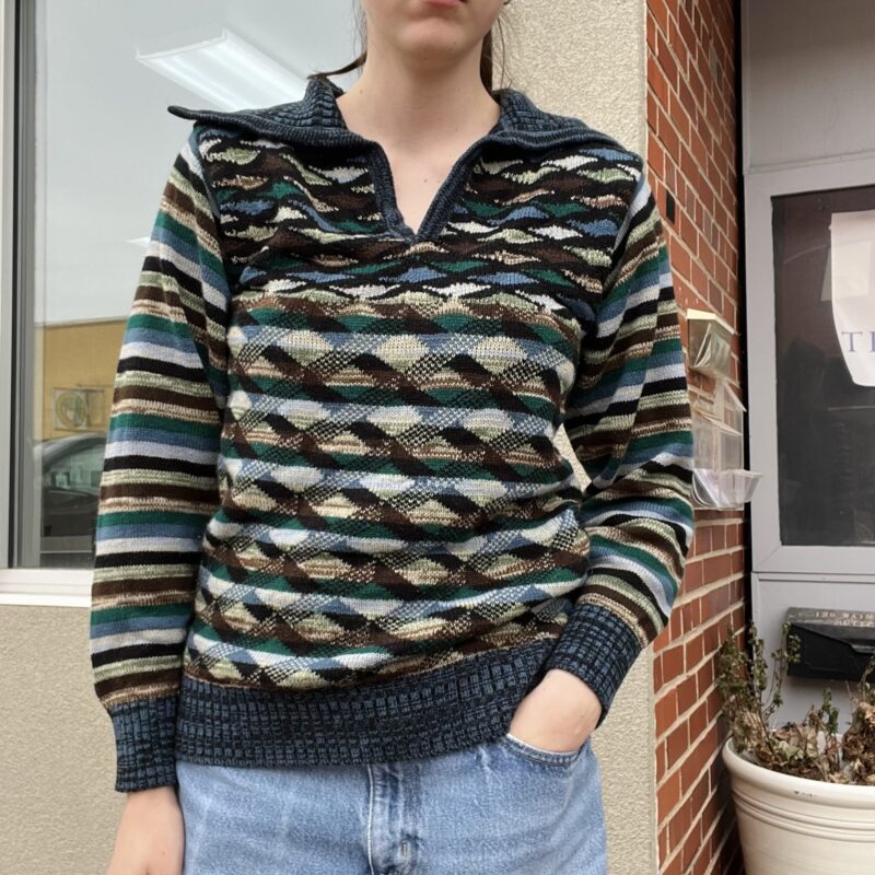 1970s printed dagger collar sweater