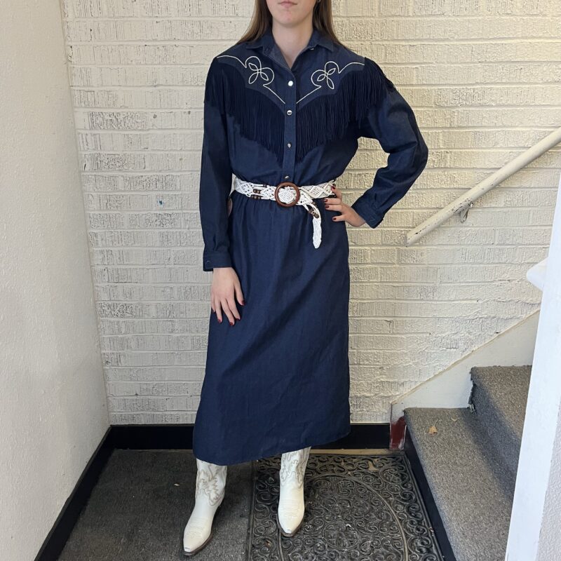 1980s fringe western maxi dress