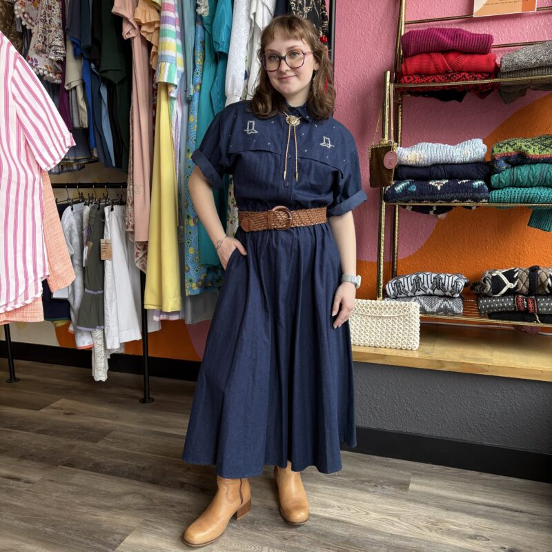80s/90s rhinestones cowboy boot western denim dress