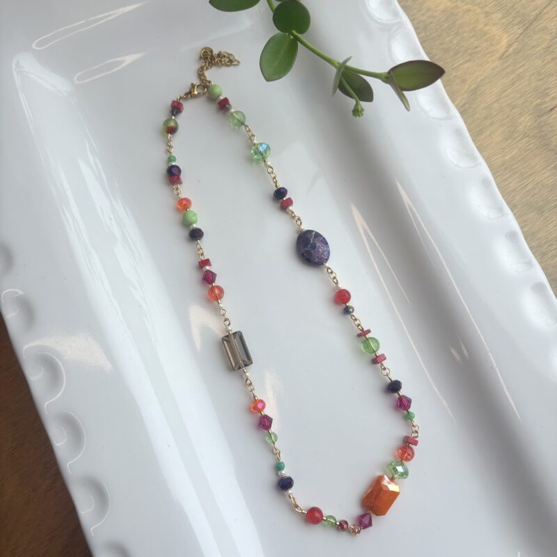 Anka purple, orange, green, pink beaded necklace