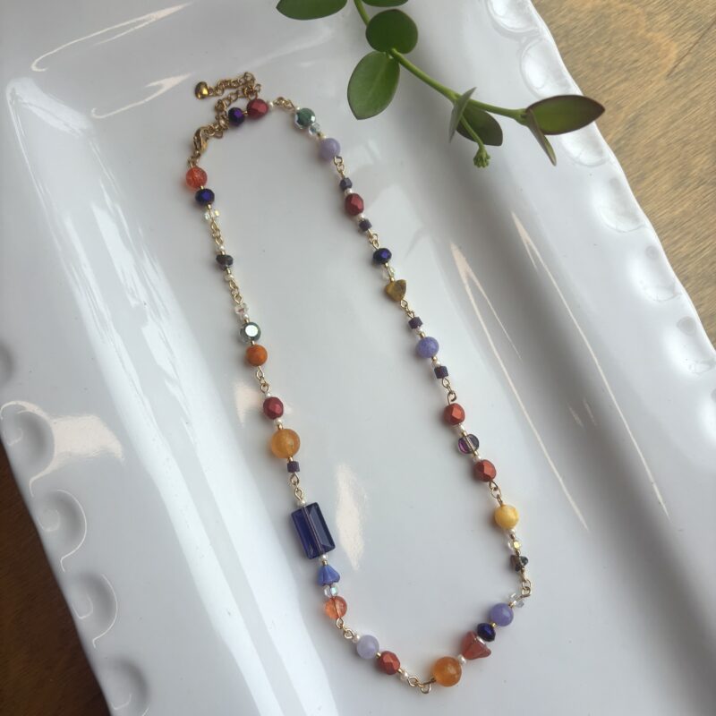 Anka purple, orange, pink, orange beaded necklace