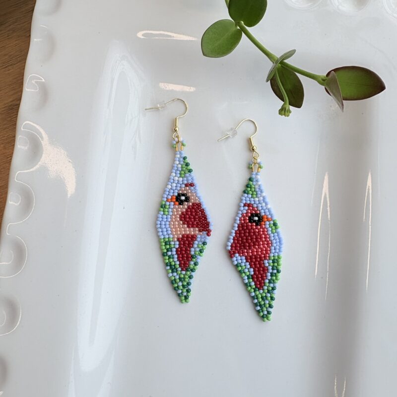 Kathleen Embrey beaded cardinal earrings
