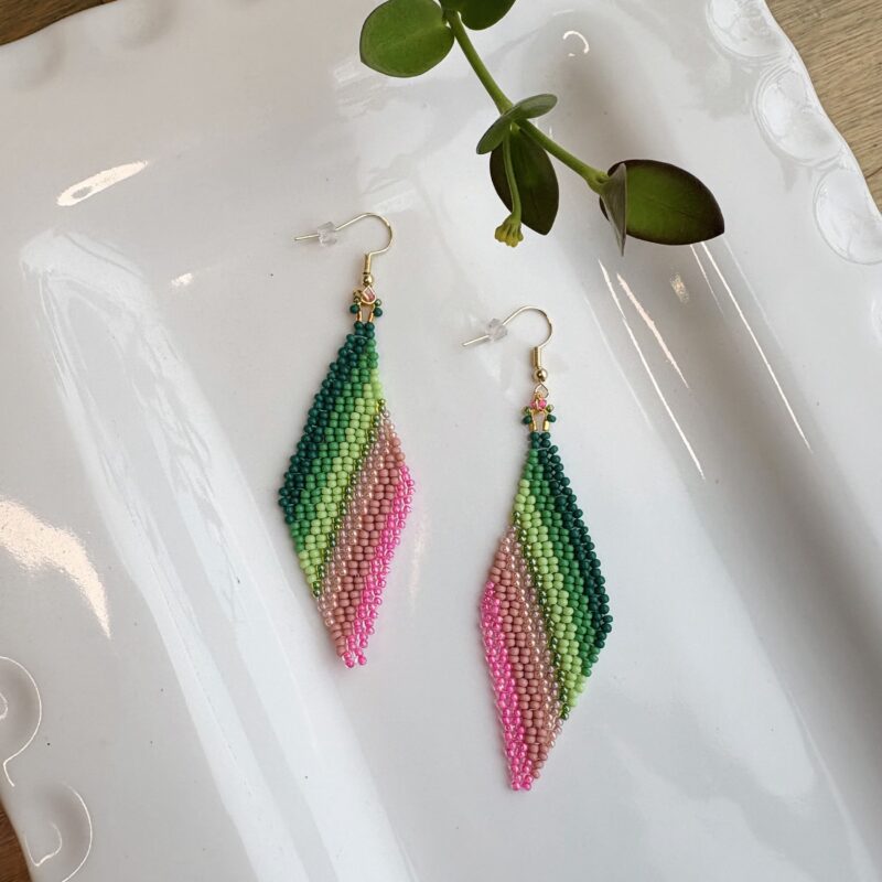 Kathleen Embrey Pink/Green beaded diamond earrings