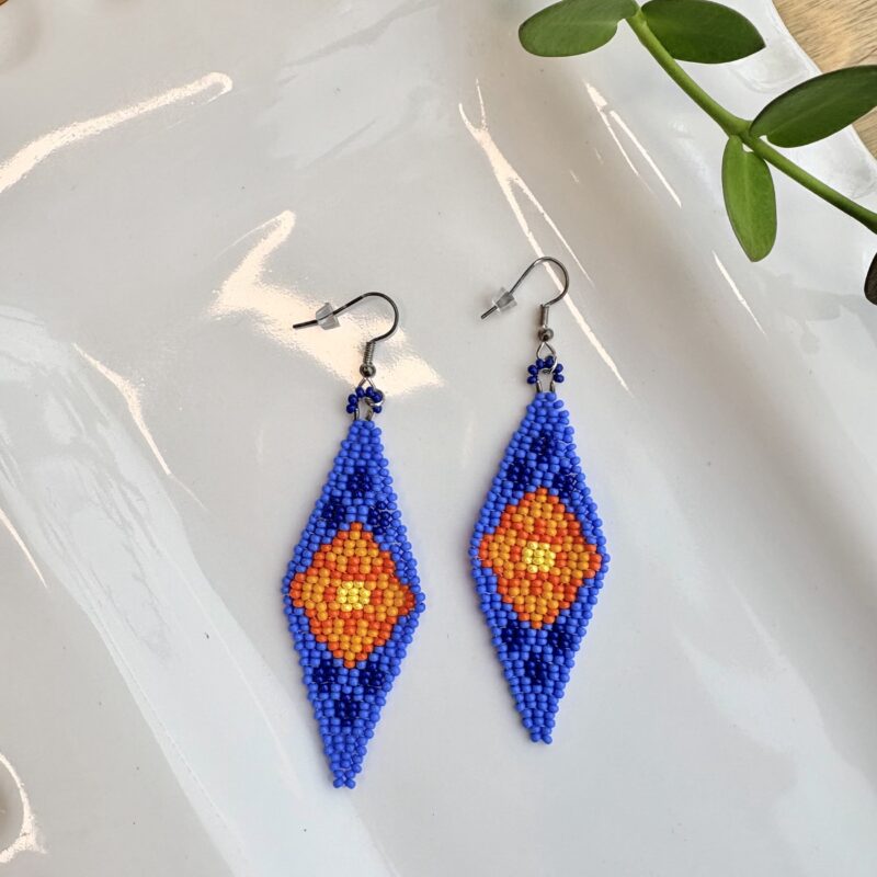 Kathleen Embrey Orange/Blue beaded flower earrings