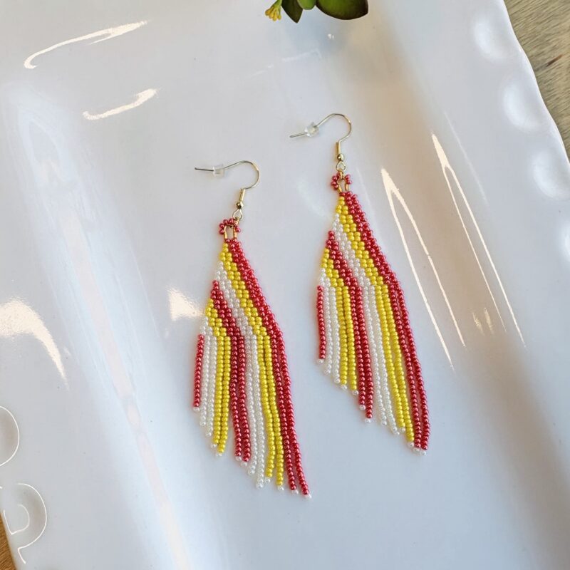 Kathleen Embrey ISU diagonal beaded fringe earrings