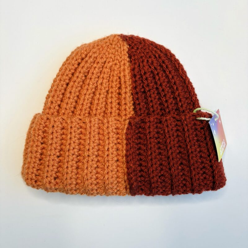 anka snider orange two-tone beanie