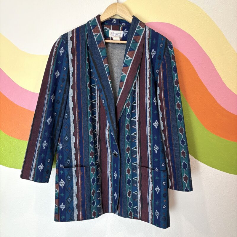 1980s western printed denim blazer