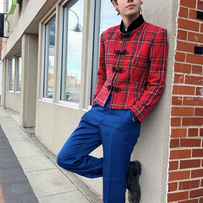 1980s red plaid blazer