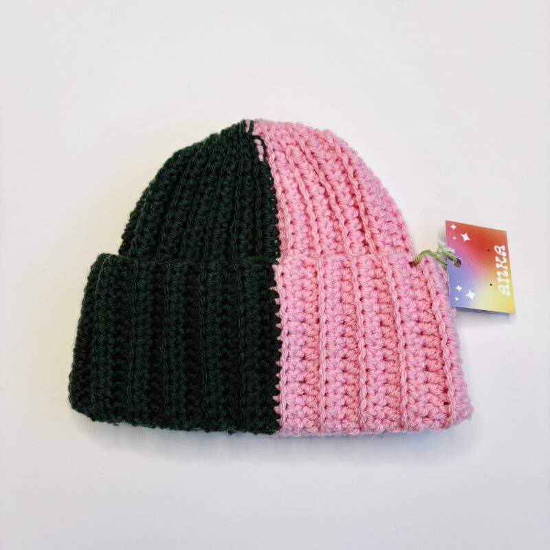 Anka Snider Green/Pink Two-Tone Beanie