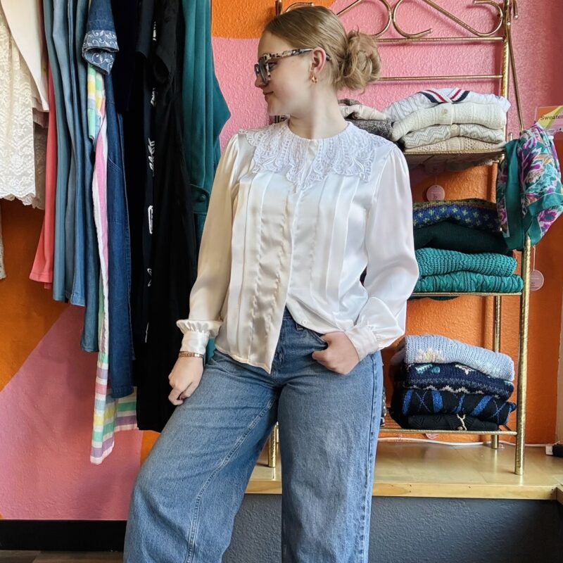 1980s crochet-collared blouse