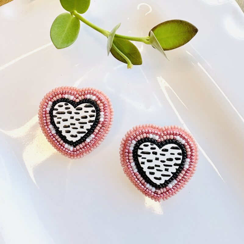 kathleen embrey dashed heart beaded earrings in pink