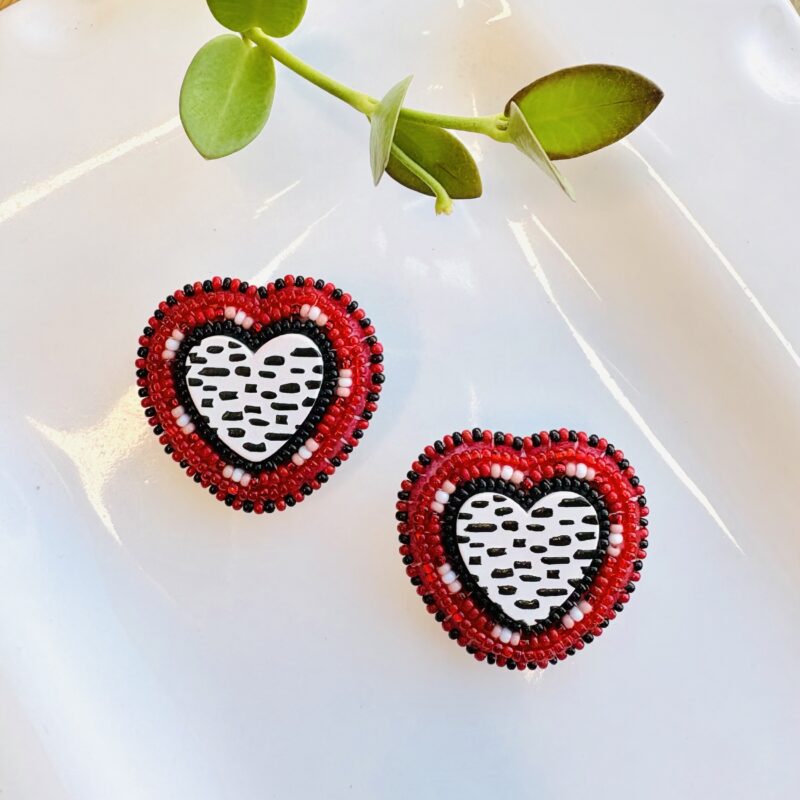 kathleen embrey dashed heart beaded earrings in red