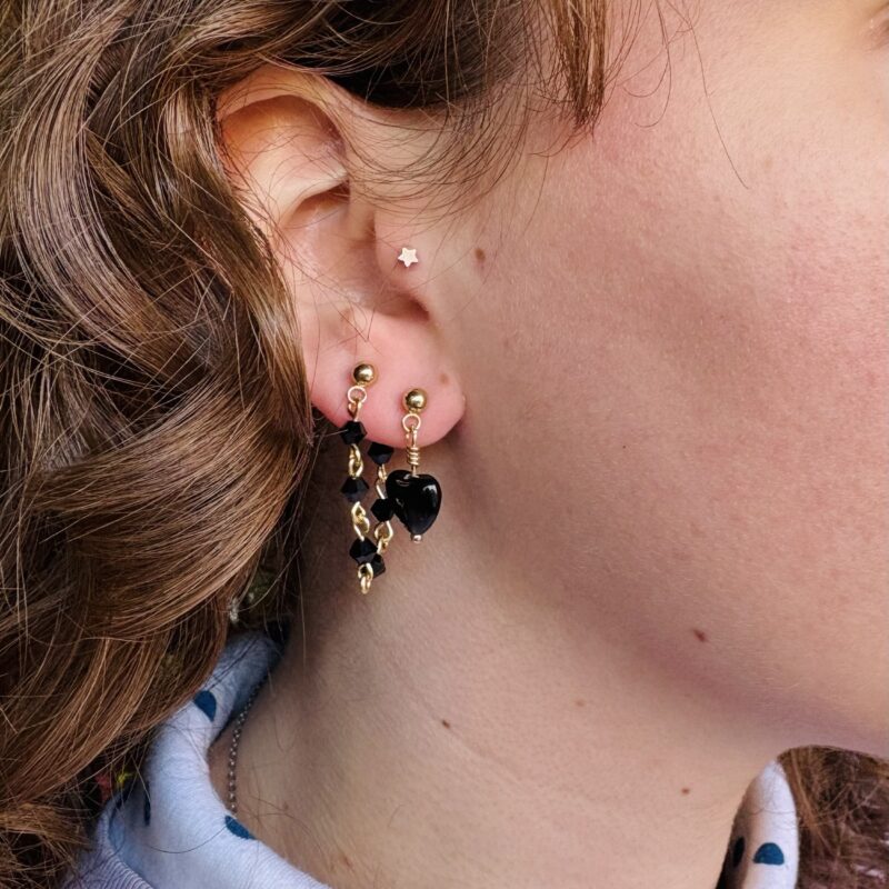Anka Snider black heart chain earrings