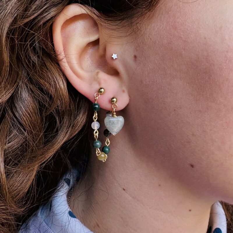 Anka Snider gem stone heart chain earrings