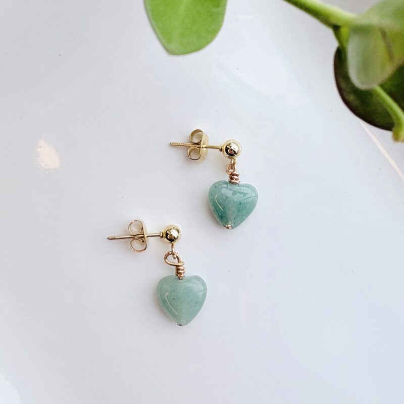 Anka Snider green heart earrings
