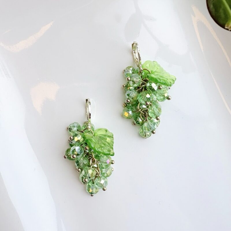 Anka Snider green beaded grape earrings