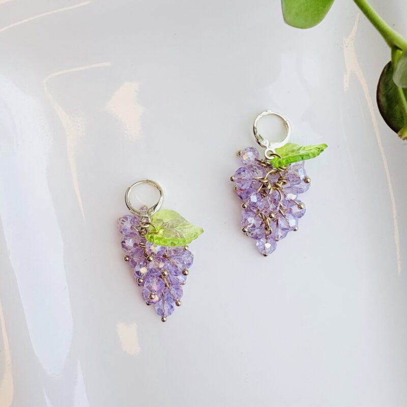 Anka Snider lavender beaded grape earrings