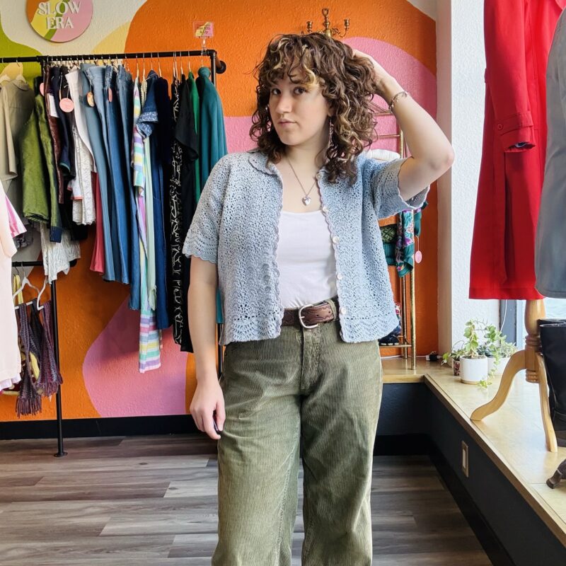 1990s Blue Crochet Button-up