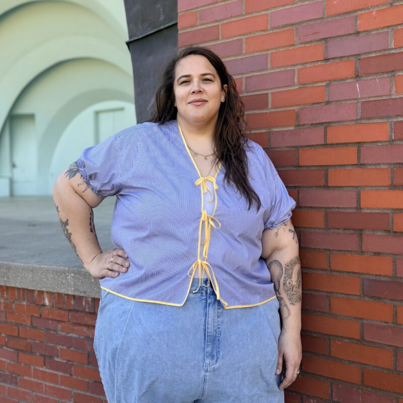 Mujer Desierto x TSE blue & yellow primavera top, Size 3X