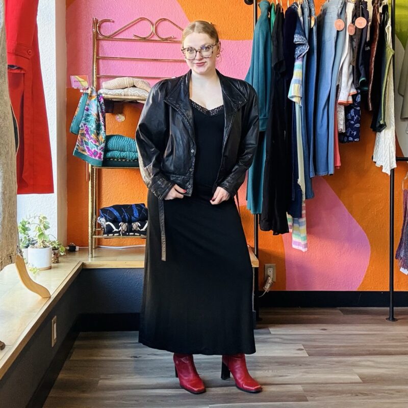 1980s Black cinched waist biker jacket