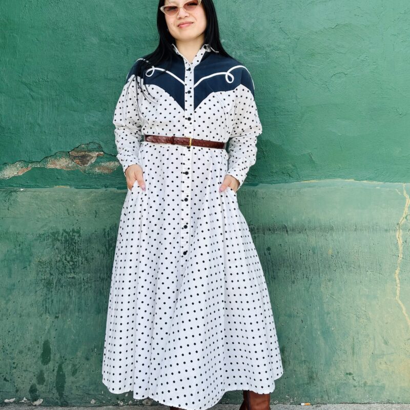 1980s polka dot western dress