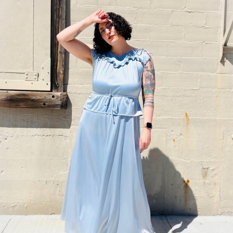 1970s Bluish-Gray, Satin Maxi Dress