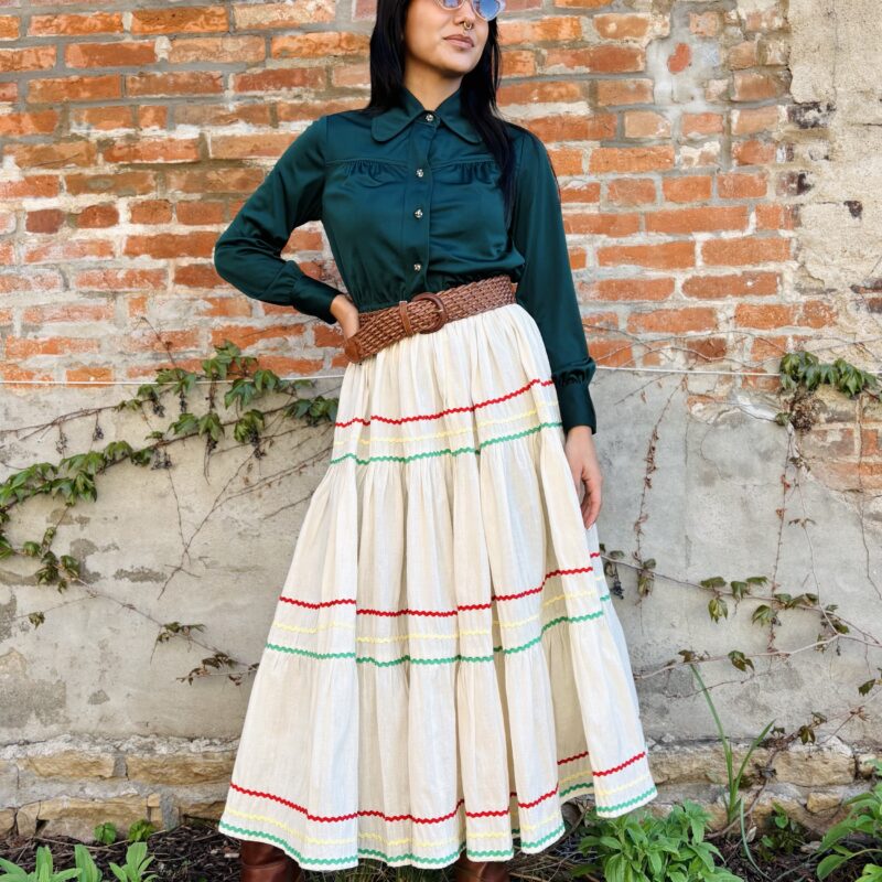 1970s ric rac prairie skirt, size 25”