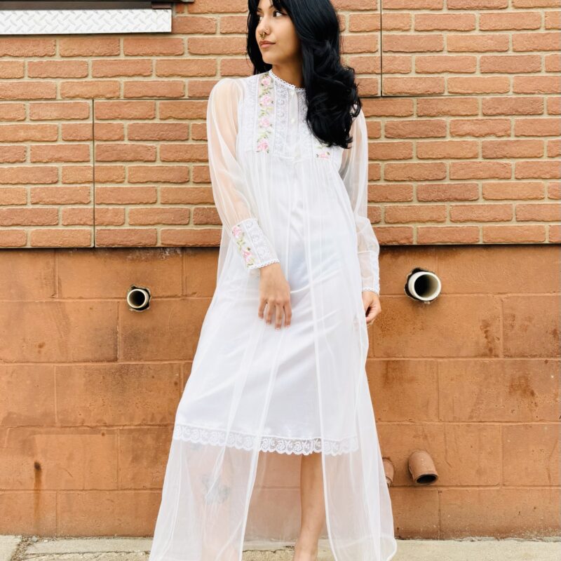 1970s embroidered chiffon negligee