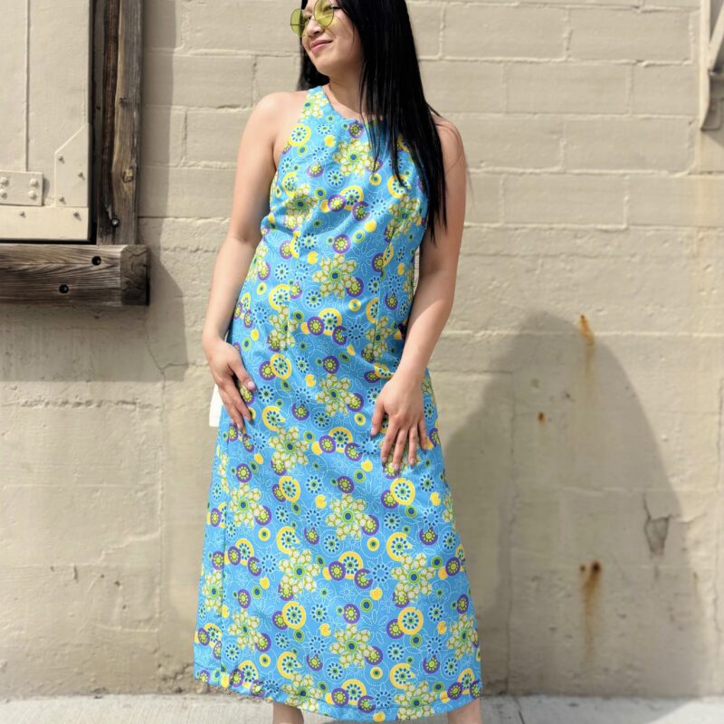 60s/70s blue floral maxi dress