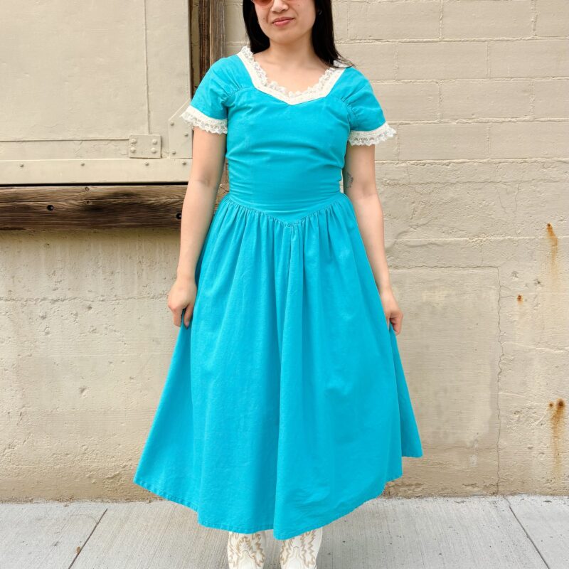 1980s turquoise basque-waist dress