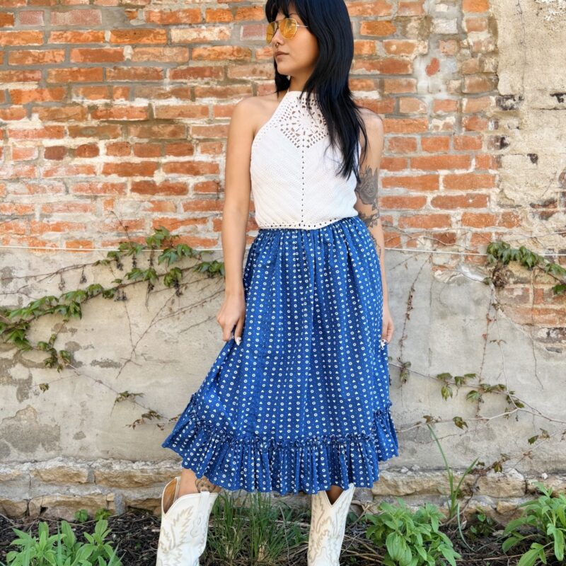 1970s floral heart print prairie skirt, 23” Waist