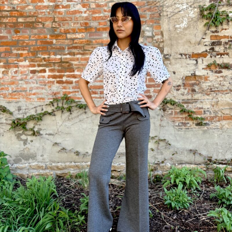 1960s belted, charcoal gray flares