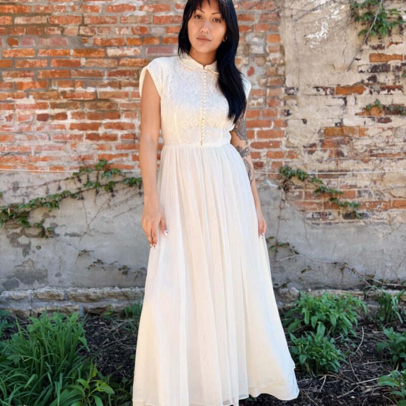 1950s beige wedding dress