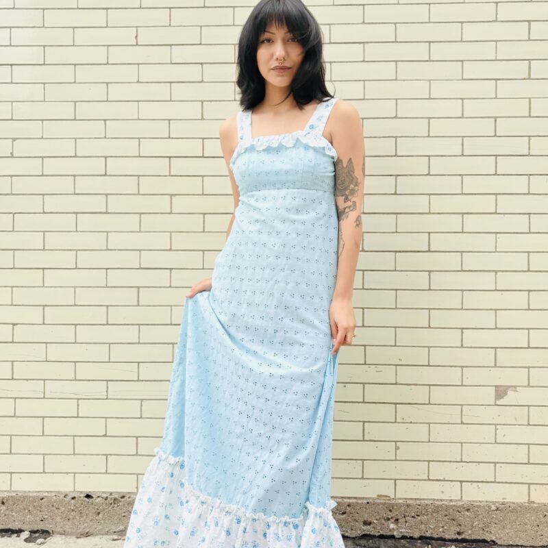 1970s light blue prairie dress