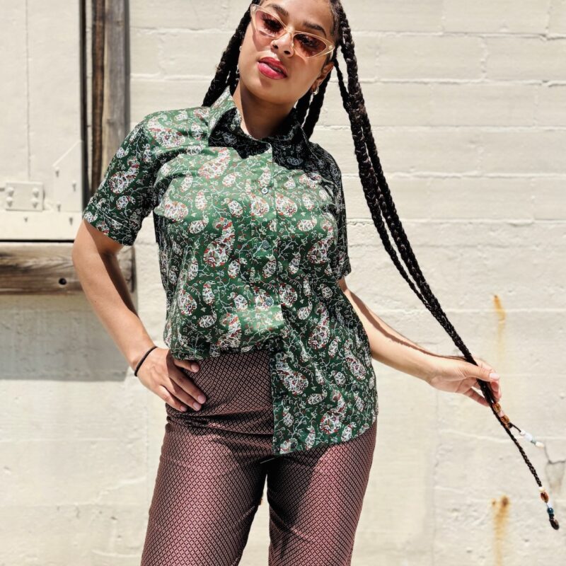 1970s green paisley top