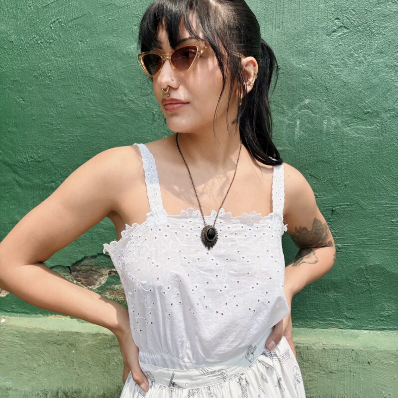 1950s embroidered white cotton tank