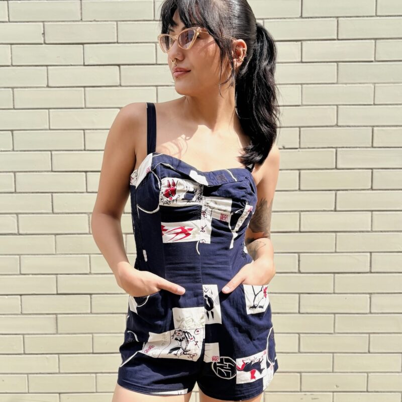 1950s Alfred Shaheen Japanese Print Romper Swimsuit