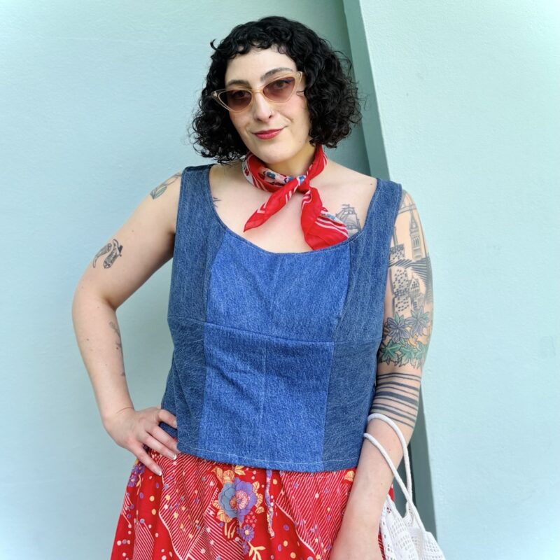 TSE x Olivia Fife Lace-Up Spine Denim Tank