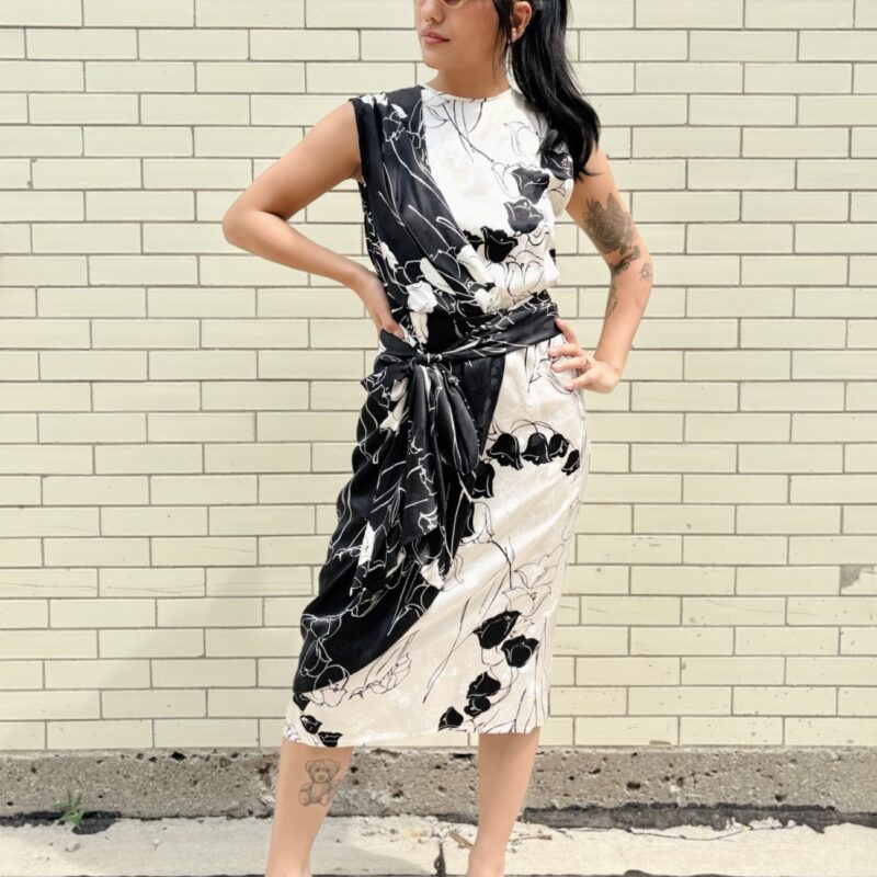 1980s two-tone, floral, silk dress