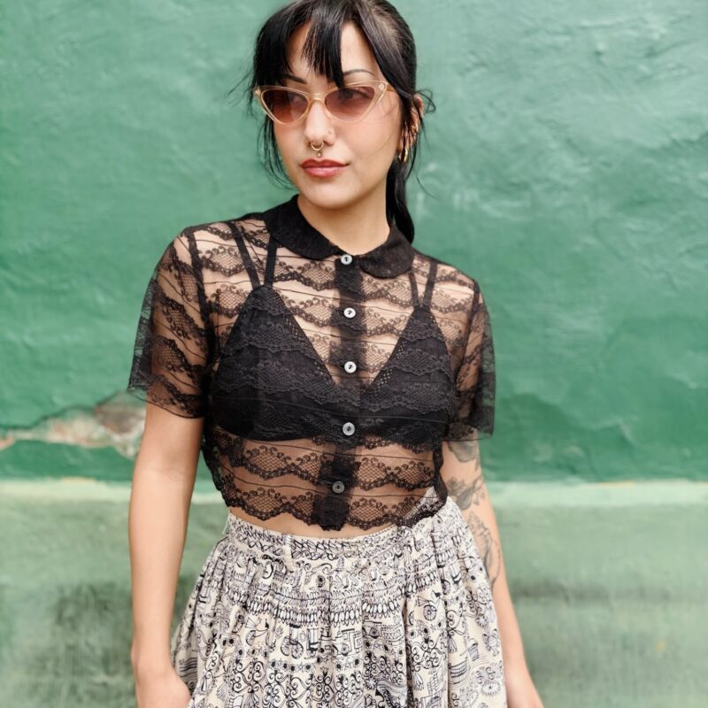 1940s black lace crop top