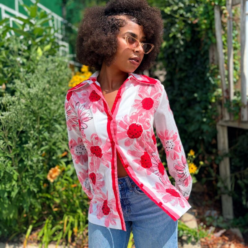 1970s Vera Neumann Pink Floral Shirt