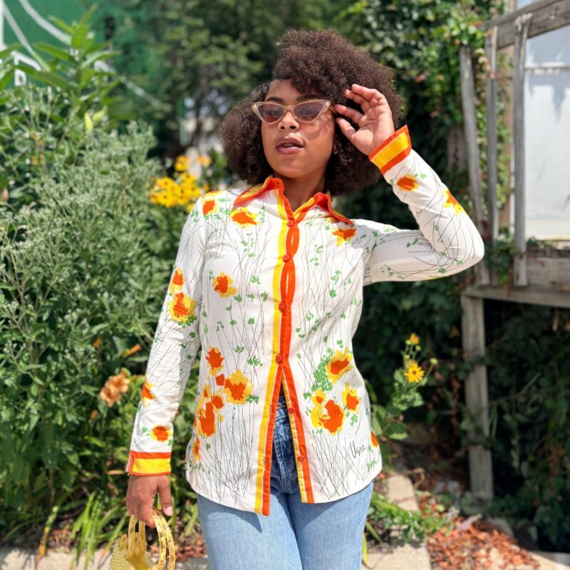 1970s Vera Neumann Orange & Yellow Floral Shirt