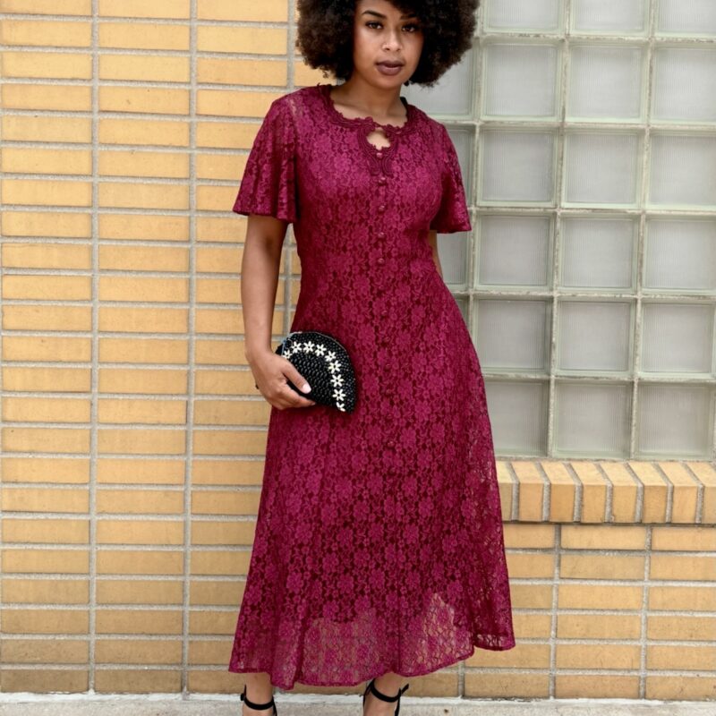 1990s Merlot lace maxi dress