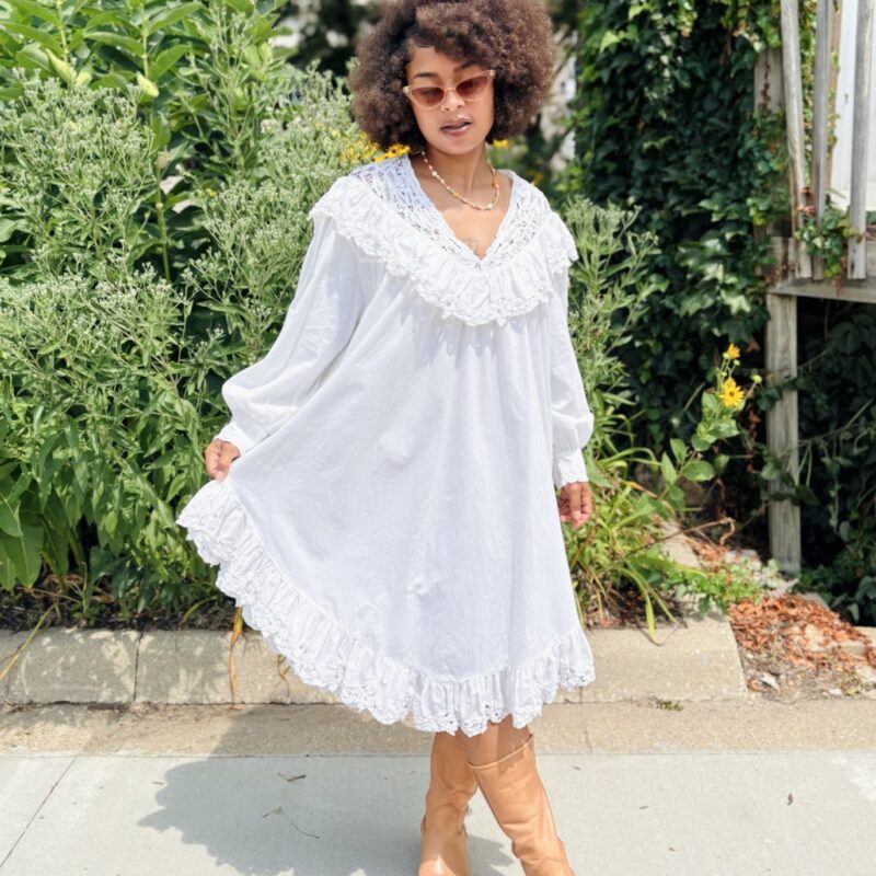 1980s Lace-Detailed, Cotton Dress