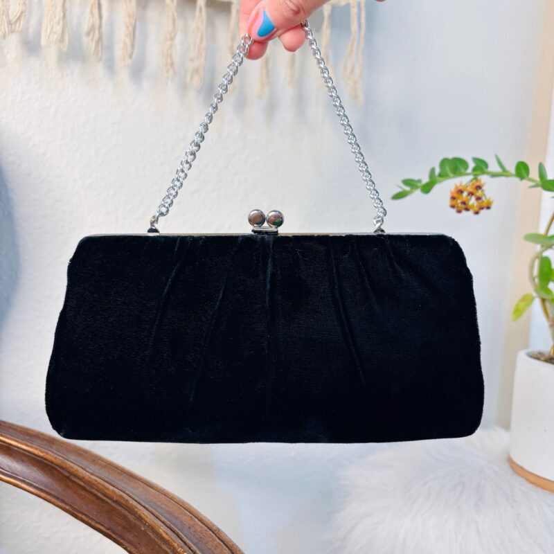 Vintage black velour clutch