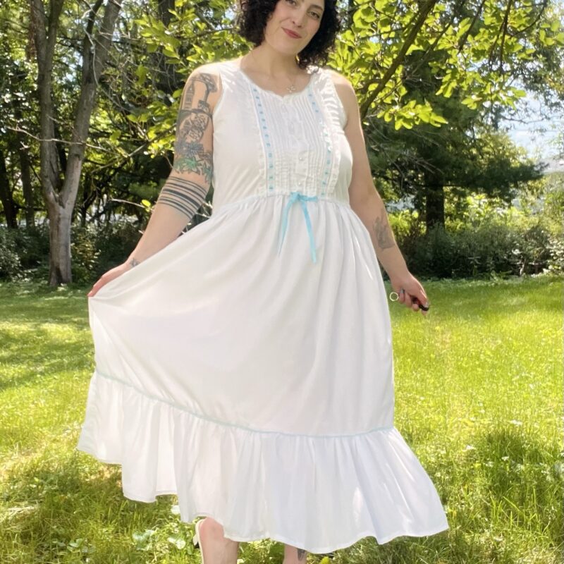 1970s white prairie dress