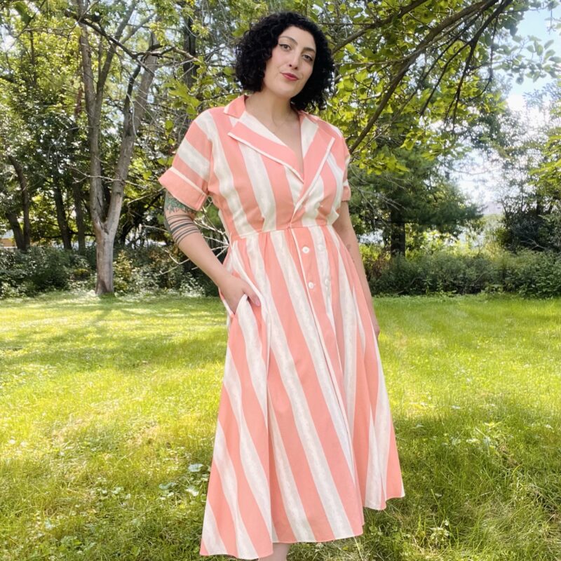 80s does 50s striped dress