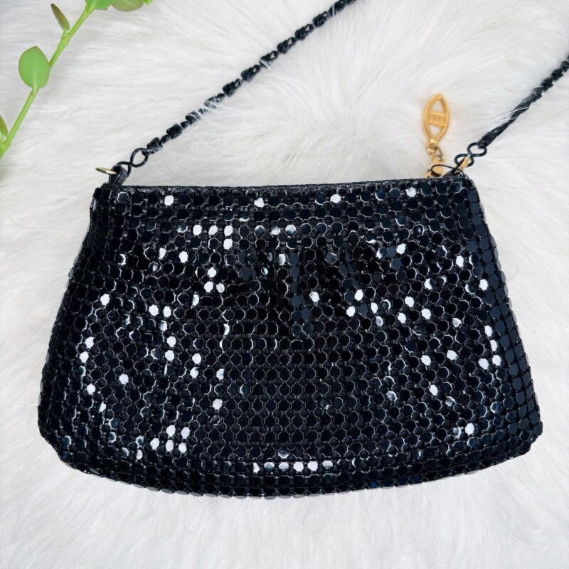 Vintage black metal mesh crossbody bag